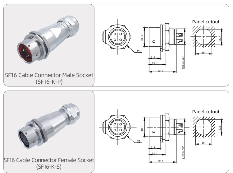 SF16 Connector: IP44 Push-Pull Self-Locking Metal Aviation Plug