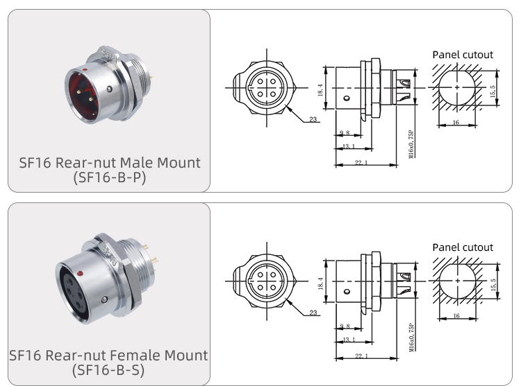 SF16 Connector: IP44 Push-Pull Self-Locking Metal Aviation Plug