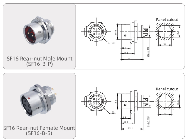 SF16 Connector: IP44 Push-Pull Self-Locking Metal Aviation Plug