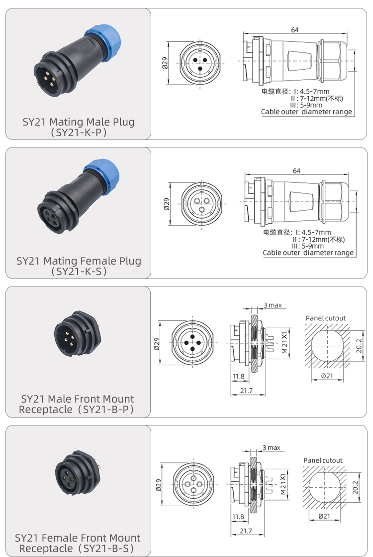 SY21 Aviation plug:Quick-Lock Bayonet Plastic Waterproof Connector