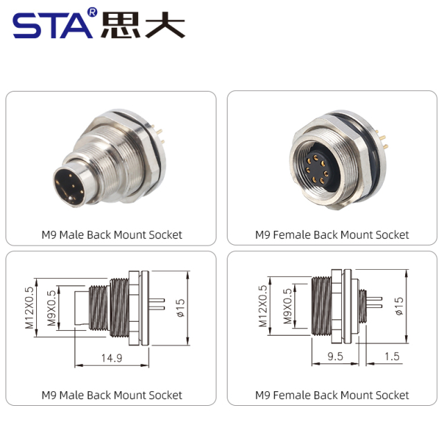 M9 PCB Socket: IP67 Back Mount Male & Female Panel Connector