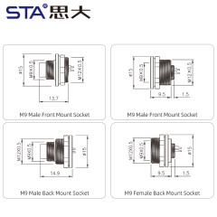M9 Metal Solder Male/Female Front/Back Mount Socket Connector 2 3 4 5 6 7 8 Pins