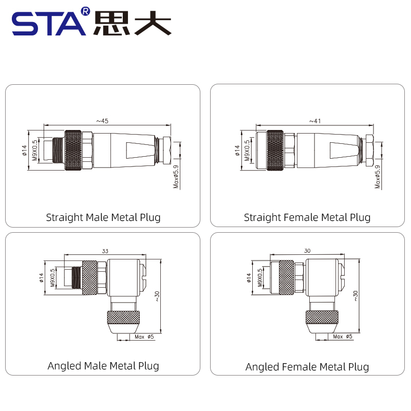 M9 Metal Assembled Male/Female Straight Angled Plug Connector 2 3 4 5 6 7 8 Pins