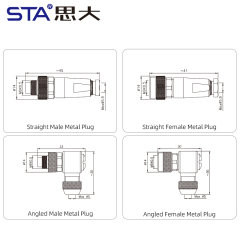 M9 Metal Assembled Male/Female Straight Angled Plug Connector 2 3 4 5 6 7 8 Pins