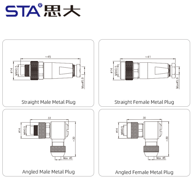 M9 Metal Assembled Male/Female Straight Angled Plug Connector 2 3 4 5 6 7 8 Pins