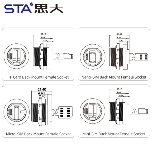 Threaded IP67 Waterproof connector SDTF interface SIM card holder/slot, ultra-flexible flat FPC extension cable