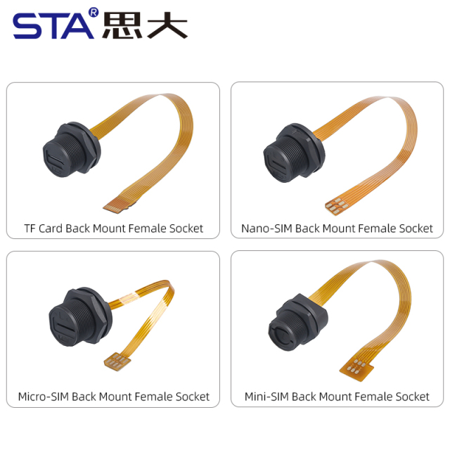 Threaded IP67 Waterproof connector SDTF interface SIM card holder/slot, ultra-flexible flat FPC extension cable