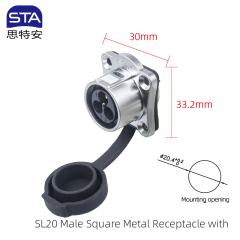 Male Square Metal Receptacle with Dust-cover