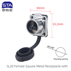 Female Square Metal Receptacle with Dust-cover
