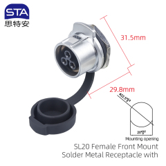Female Front Mount Solder Metal Receptacle with Dust-cover