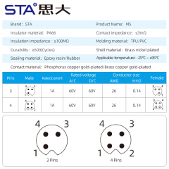 M5 3 4 Pins PCB Socket Waterproof Connector