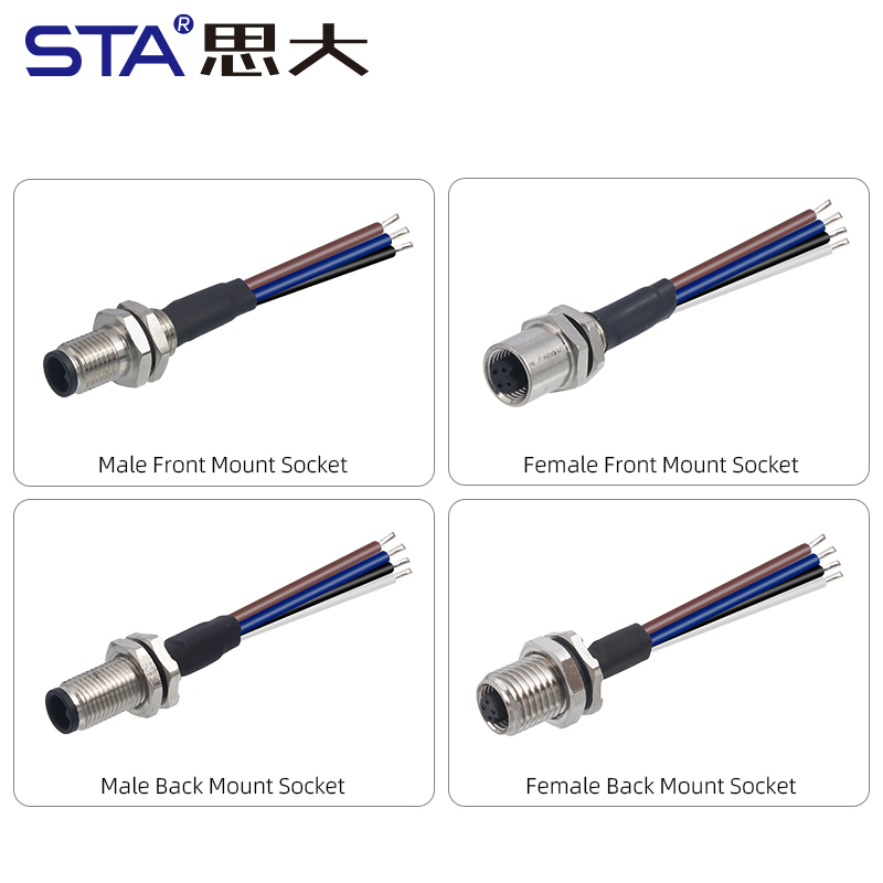 M5 IP67 Waterproof Connector: 3 4 Pin Panel Mount Socket with Wire