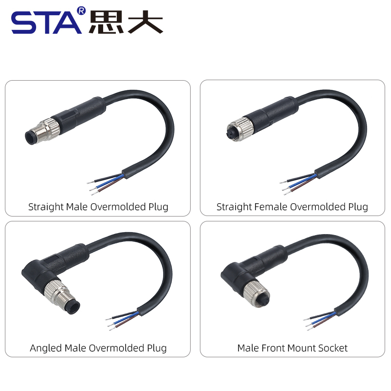 M5 Straight / Angeld Overmolded Plug 3 4 pins Waterproof Connector