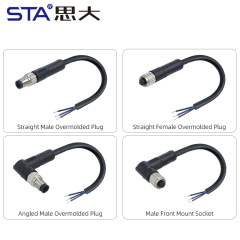 M5 Straight / Angeld Overmolded Plug 3 4 pins Waterproof Connector