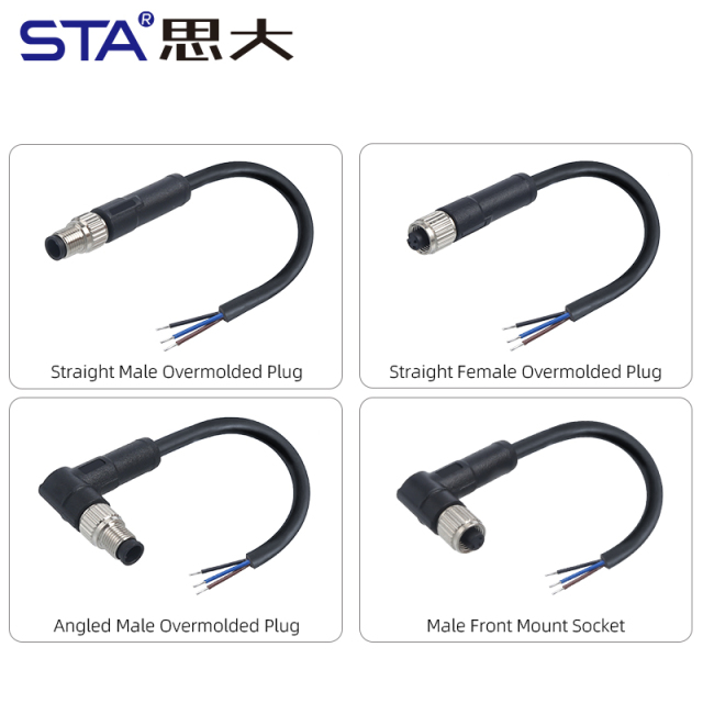 M5 Straight / Angeld Overmolded Plug 3 4 pins Waterproof Connector