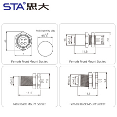 M5 3 4 Pins PCB Socket Waterproof Connector