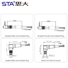 M5 Straight / Angeld Overmolded Plug 3 4 pins Waterproof Connector