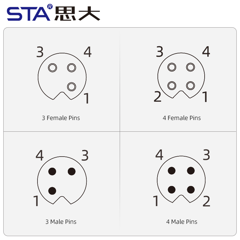 M5 Straight / Angeld Overmolded Plug 3 4 pins Waterproof Connector