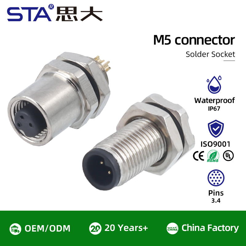 M5 3 4 Pins Solder Socket Waterproof Connector
