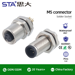 M5 3 4 Pins Solder Socket Waterproof Connector