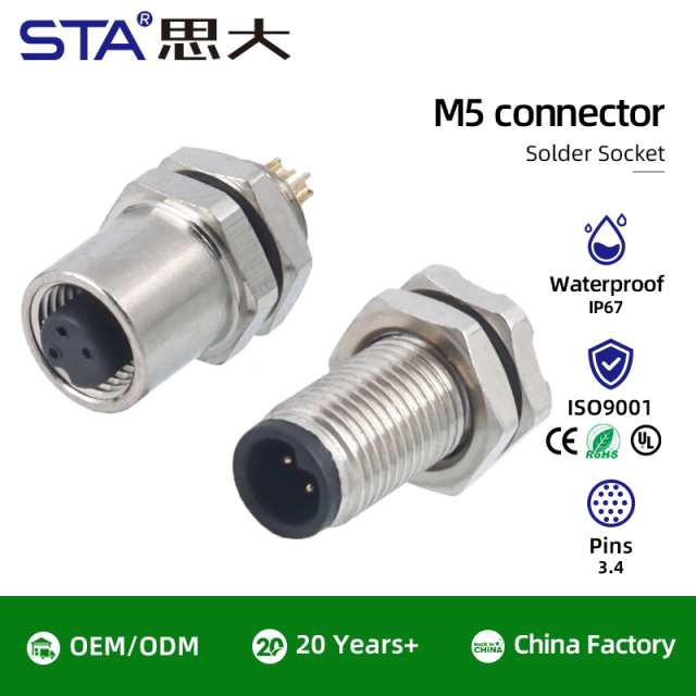 M5 3 4 Pins Solder Socket Waterproof Connector