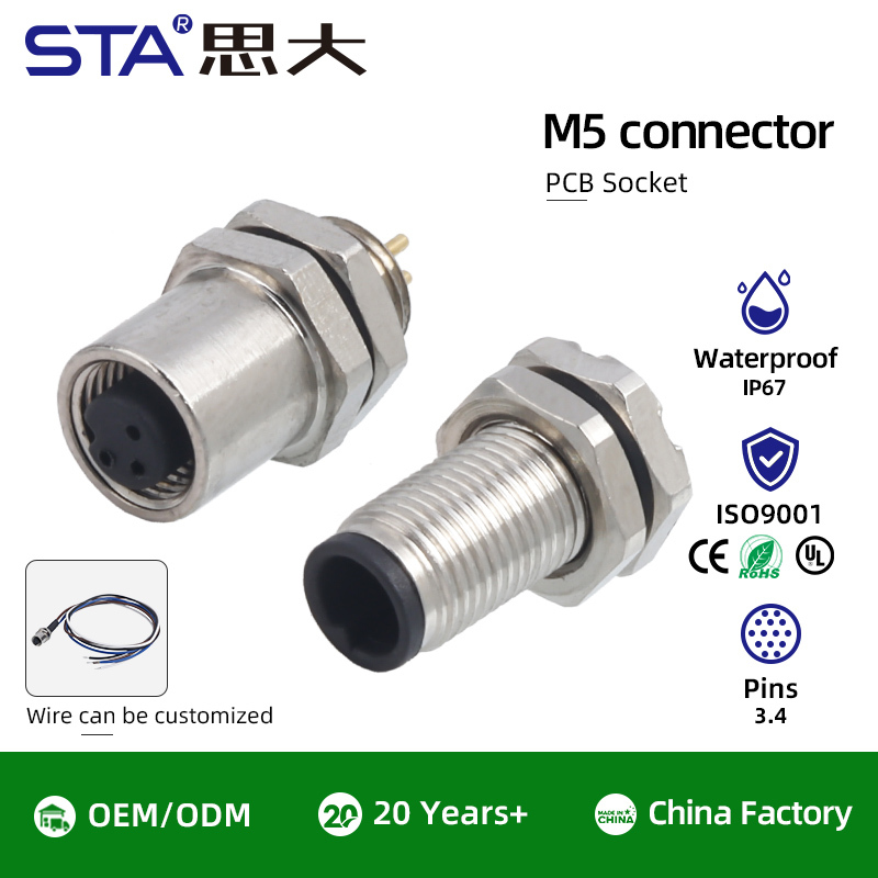 M5 3 4 Pins PCB Socket Waterproof Connector