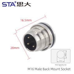 M16 Male Back Mount Socket (Solder Screw M18*0.75)
