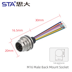 M16 Male Back Mount Socket (Solder Screw M18*0.75)
