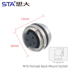 M16 Female Back Mount Socket (Solder Screw M18*0.75)