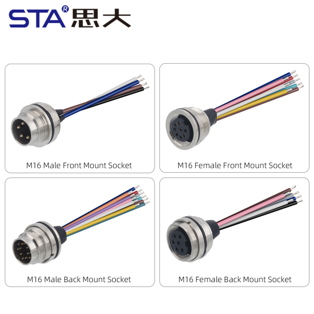 M16 IP67 Waterproof Connector: Panel Mount Socket with 30cm Wire