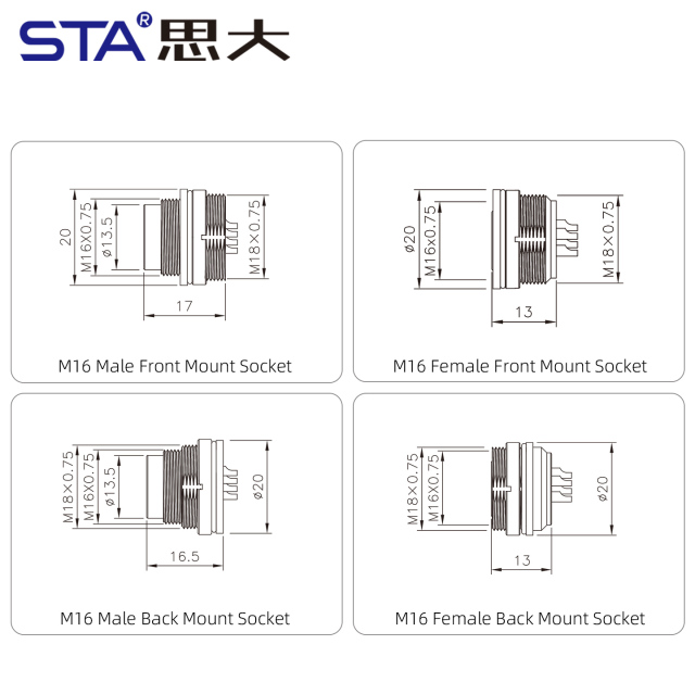 M16 Solder Socket Connector | IP67 Waterproof Panel Mount