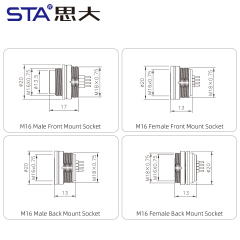 M16 IP67 Waterproof PCB Front/Back Mount Socket Connector
