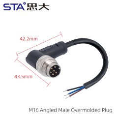 M16 Angled Male Overmolded Plug (Unshielded)