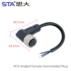 M16 Angled Female Overmolded Plug (Unshielded)