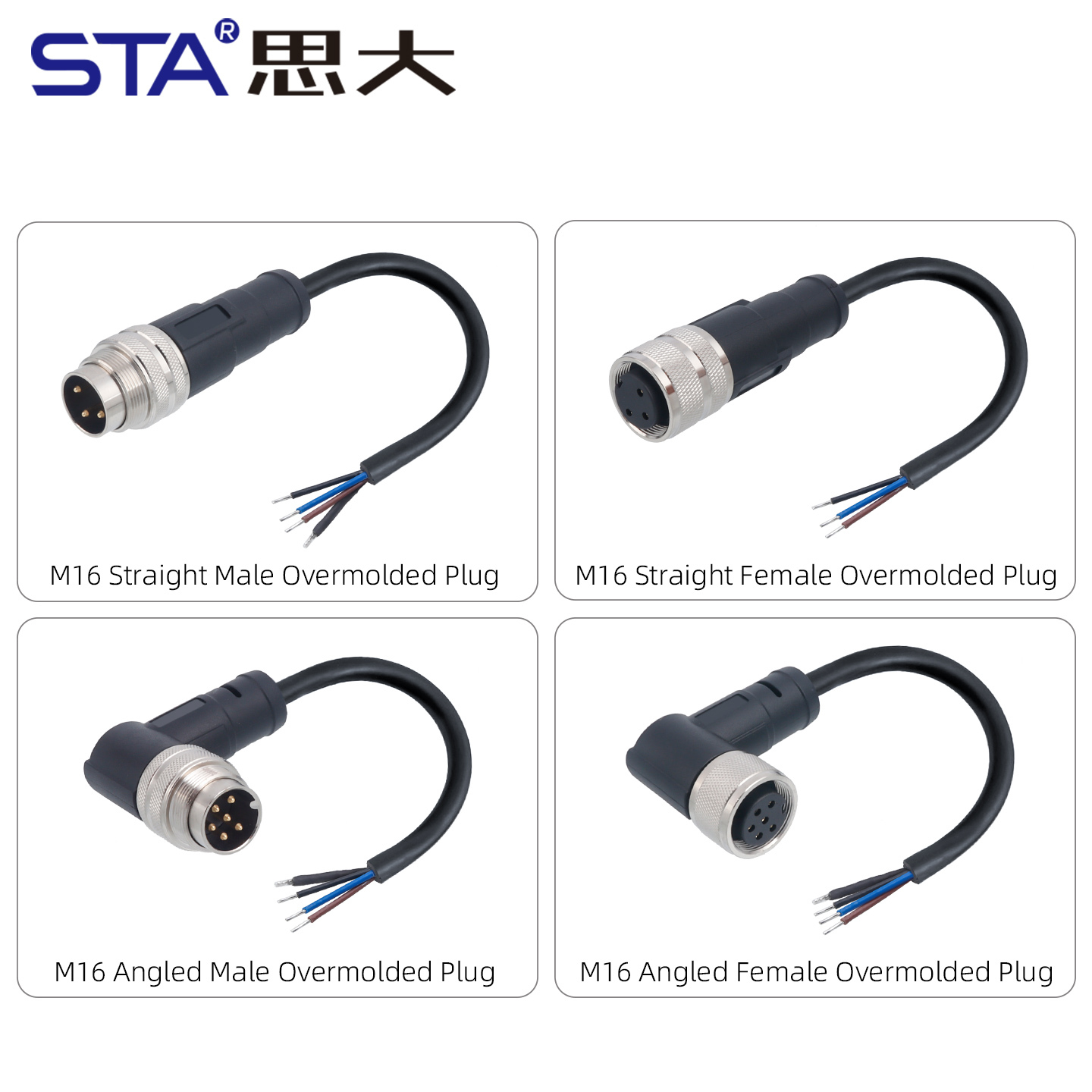M16 Shielded Overmolded Connector | IP67 Straight & Angled
