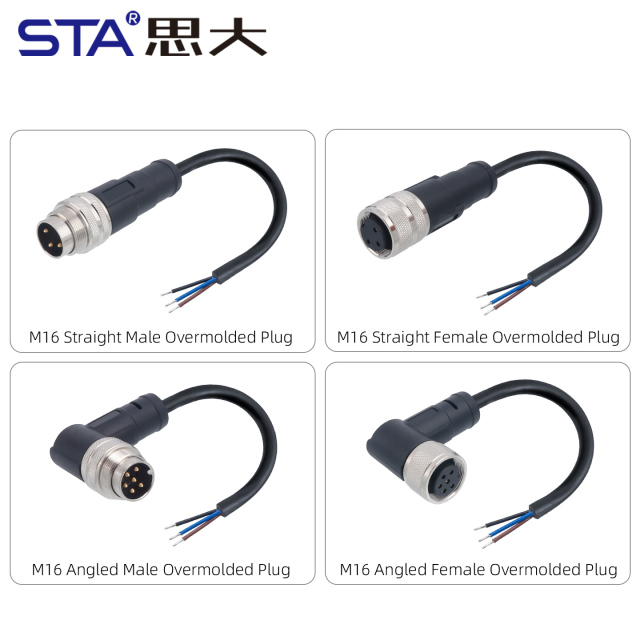 IP67 Waterproof M16 Unshielded Overmolded Plug Connector
