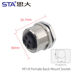 7/8 Female Back Mount Socket (PCB,M26*1.5)