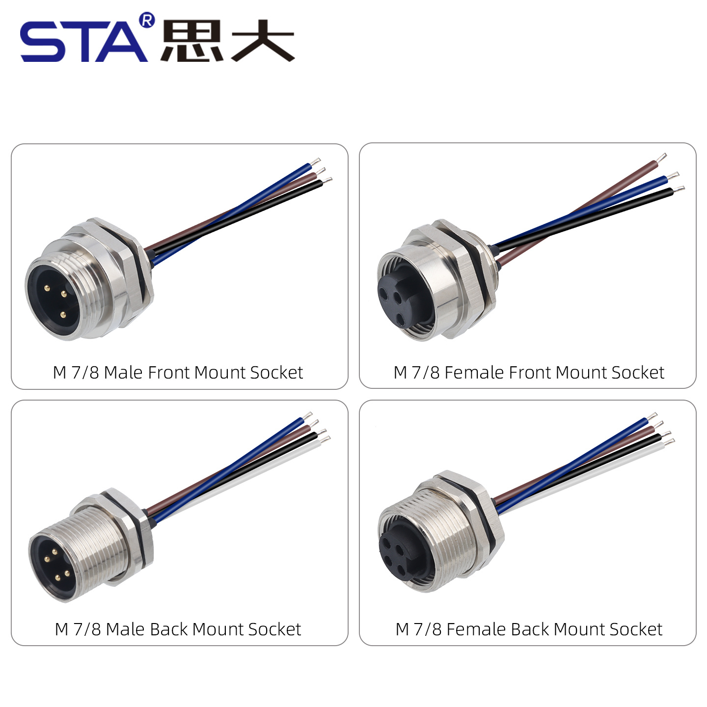 7/8" Connector: Front & Rear Mount Panel Socket with 30cm Cable
