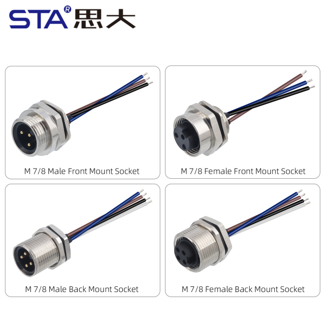 7/8" Connector: Front & Rear Mount Panel Socket with 30cm Cable