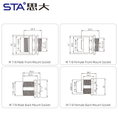 7/8" Connector: Front & Rear Mount Panel Socket with 30cm Cable