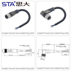 Waterproof M8 LED Straight Male/Female Overmolded Plug Connector 3 4 pins