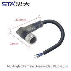 M8 Angled Female overmolded plug (LED)