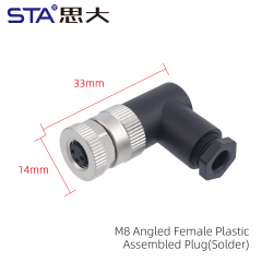 M8 Angled Female Plastic Assembled Plug(Solder)
