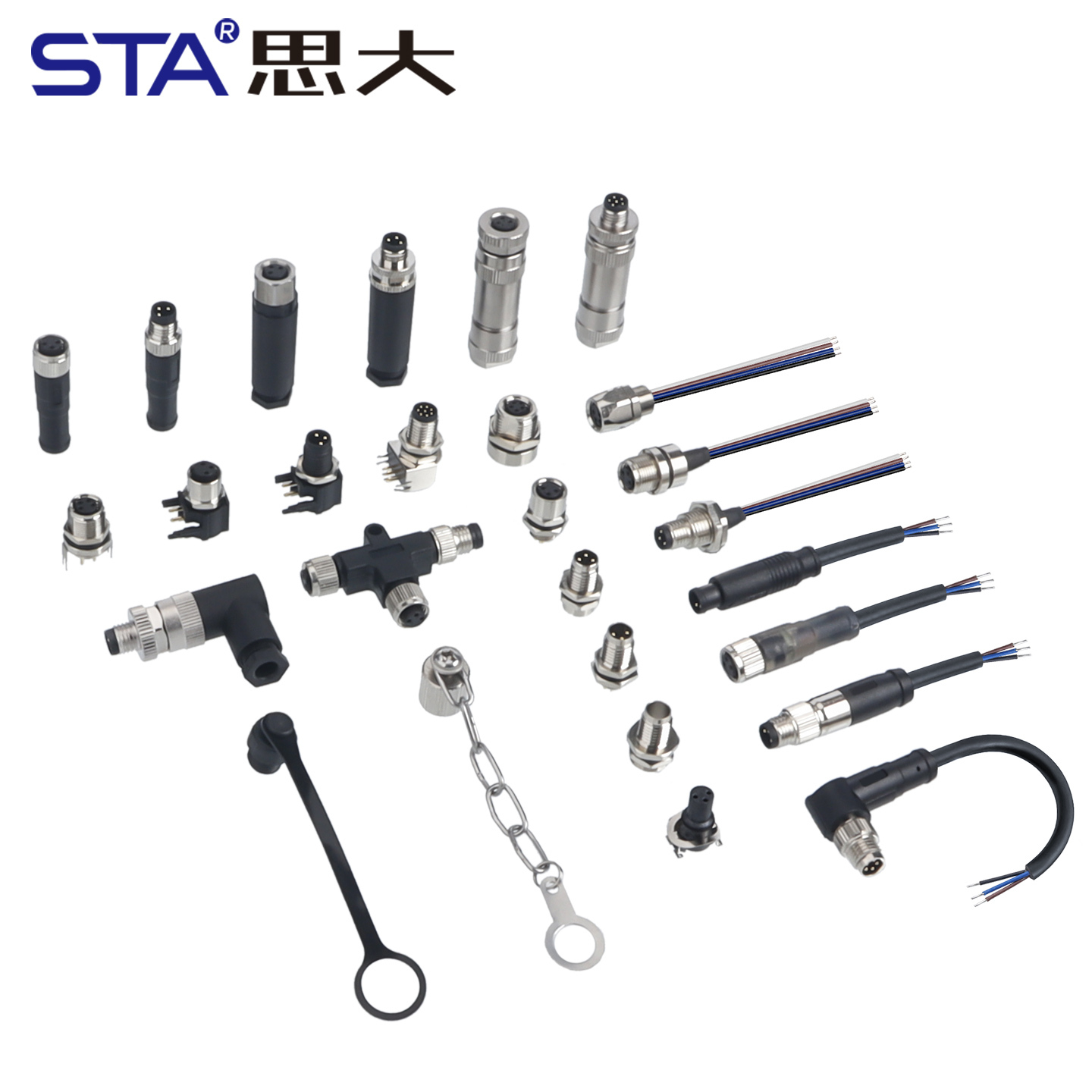 M8 Solder Straight / Angled Male / Female Plastic Assembled Plug Connector 3/4/5/6/8 Pins
