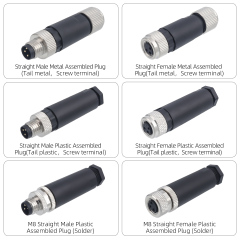 M8 Solder Straight / Angled Male / Female Plastic Assembled Plug Connector 3/4/5/6/8 Pins