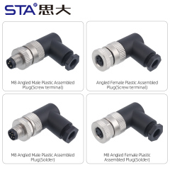M8 Solder Straight / Angled Male / Female Plastic Assembled Plug Connector 3/4/5/6/8 Pins