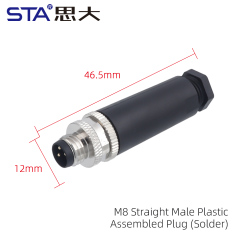 M8 Straight Male Plastic Assembled Plug (Solder)