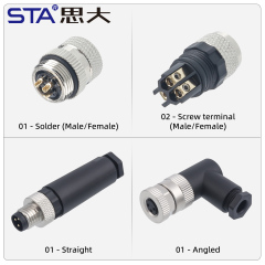 M8 Solder Straight / Angled Male / Female Plastic Assembled Plug Connector 3/4/5/6/8 Pins