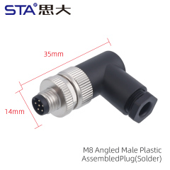 M8 Angled Male Plastic Assembled Plug(Solder)