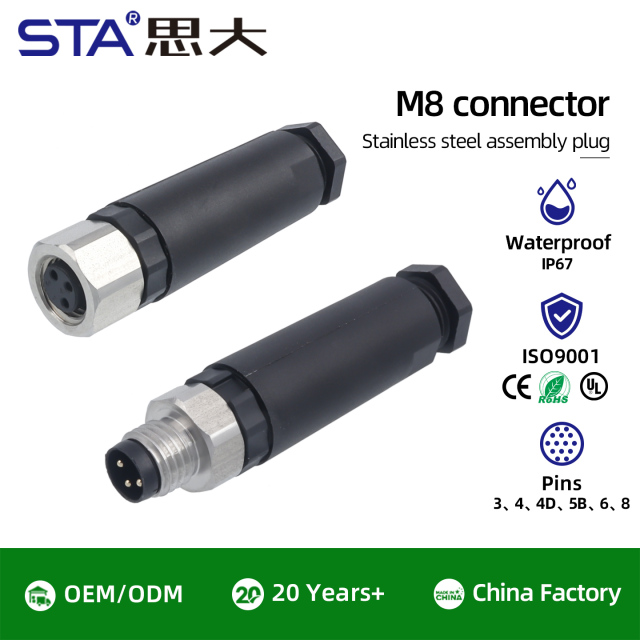 M8 316L Stainless Steel Connector: 3 4 Pin Assembled Aviation Plug